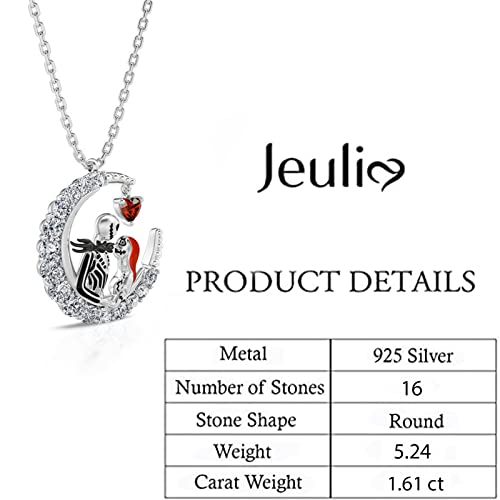 Image of Jeulia Jack Gothic Love Necklace - 925 Sterling Silver Nightmare Pendant Skull Sally Heart Pendant, Spider Web Chain, Halloween Jewelry Gift for Her (Haunted Holidays Inspired)