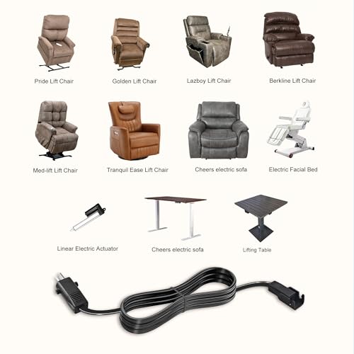 6.6 Feet Power Cord for Recliner Chair, 2 Pin Connector Power Extension Cable for Okin、Limoss、Lazboy、Pride、Catnapper Electric Lift Chair, Recliner Sofa, Electric Couch Extension Cord Replacement Parts - Image 3
