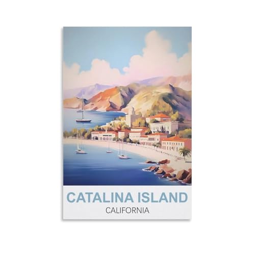 Catalina Island California Vintage Travel Poster 12x18inch(30x45cm) Canvas Art Prints Picture Wall Art Painting for Living Room Bedroom Office Decor