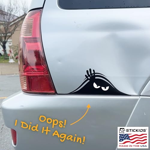 Image of Peeking Monster Funny Car Decal, Bundle - Made in USA (2-Pack) | Bumper Stickers for Cars, Trucks, Golf Carts, Cover Dents & Scratches, White Eyes, Large Vinyl Car Sticker (11 x 4.25 inches)