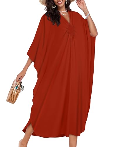 Image of Kaftan Dresses for Women V Neck Caftans Batwing Sleeve Beach Cover Ups | JILUVIN Plus Size Long Floral Print Dress, Loose Fit Maxi Casual Moomoo, Lounge House Mumu Nightgown Summer Vocation 2026