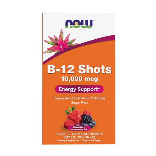 NOW Foods B-12 10 000mcg Shots 0.5 ounce 12 Count Box Mixed Berry