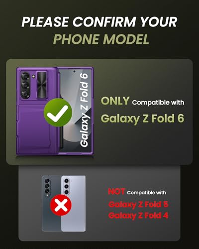 Image of for Samsung Galaxy Z Fold 6 Case with Privacy Screen Protector & S Pen Holder, Hinge Protection & Slide Camera Lens Cover & Card Holder, Full Body Protective Hard Case for Z Fold 6, Purple