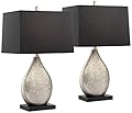 Regency Hill Marco Modern Art Deco Table Lamps 25" Tall Set of 2 Silver Luxe Black Tapered Rectangular Shade Decor for Bedroom Living Room House Home Bedside Nightstand Office Kids Family