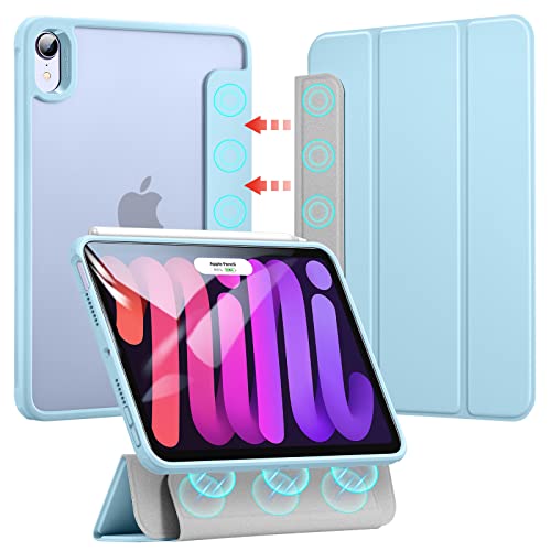 ESR iPad mini6 ケース 2021 磁気着脱式 ハイブリッドケース iPad mini6 カバー 8.3インチ 2021モデル 取り外し可能なマグネット カバー オートスリープ/ウェイク対応 Pencil 2対応 ハードPC背面カバー つや消しブルー