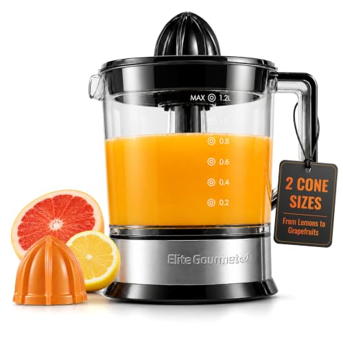 Elite Gourmet ETS740 Citrus Juicer, 2 Cones, 1.2L...