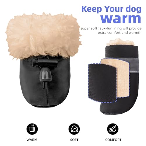 Dog Snow Hundeschuhe Winter,4 Stück Stiefel für Hunde,Schneestiefel Hunde,Geeignet für Kleine Und Mittelgroße Hunde, Rutschfest Und Warm, für Outdoor-Aktivitäten Geeignet, Waschbar (S, Schwarz)