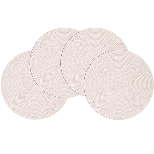 Smaafit Round Braided Placemats Dinner Kitchen Set Of 4 Table Mats For Kitchen Tables Woven Heat Resistant Washable Non-Slip Place Mats 15 Inch For Parties Christmas Holiday Party (Light Apricot, 4) #TOP11