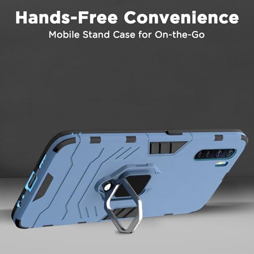 Image of Pikkme D5 Tough Armor Bumper Back Cover Case for Oppo F15 |Ring Holder & Kickstand in-Built (Blue)