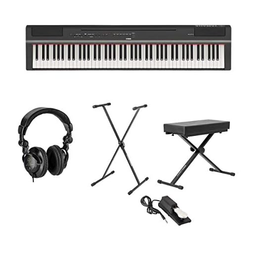 Yamaha P-125 88-Note Pianoforte digitale con azione GHS ponderata, nero + supporto per tastiera + panca per tastiera + pedale per tastiera + cuffie monitor da studio