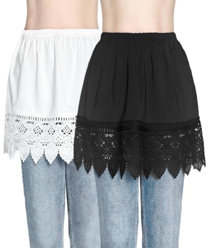 Image of Vanrose Jan Lace Shirt Extender for Women Layering Fake Top Lower Sweep Shirt Hollow Half Length Skirt