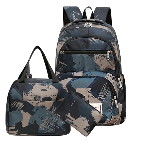 Large capacity backpack three-piece outdoor leisure backpack for male and female students (Green)