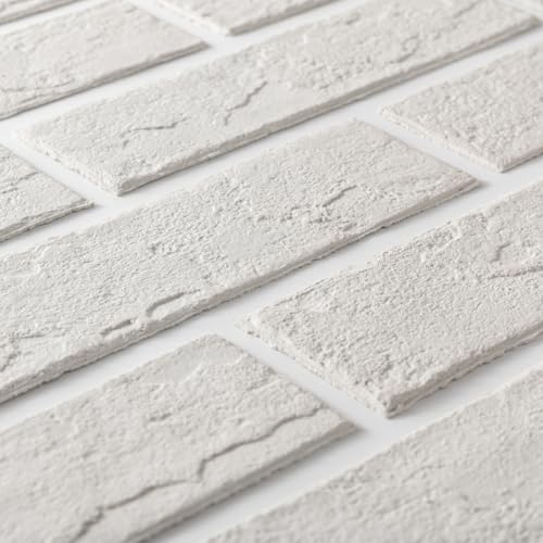 Zoeteoz 100 Pcs Faux Thin Brick 3D Wall Tiles Veneers, 14 Sq.ft, Realistic Brick Texture and Lightweight, Suitable for Various Indoor and Outdoor Scenes (Eco-Friendly White)