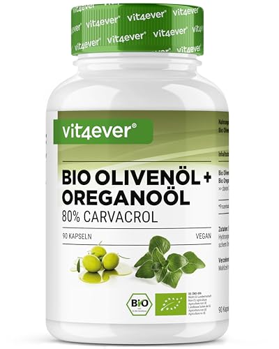 Aceite de orégano ecológico y carvacrol 80 mg - 90 cápsulas con aceite de oliva virgen de cultivo controlado - Orégano griego alta dosis - Vegano