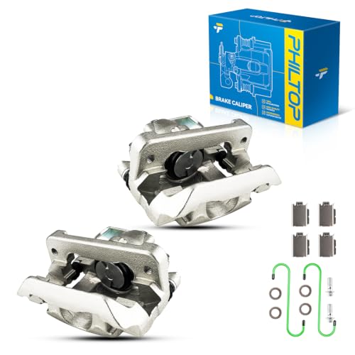Image of PHILTOP Rear Brake Caliper for Ford Freestar, Mercury Monterey | Complete rear set: left and right calipers with mounting brackets, hardware, and 1.79-inch steel pistons