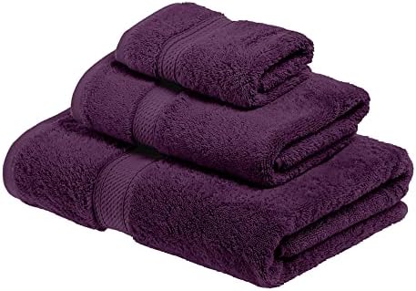 SUPERIOR Egyptian Cotton 800 GSM Towel Set, Includes 1 Bath, 1 Hand, 1 Face Towel, Ultra Soft Luxury Towels, Quick Dry, Thick Plush Essentials, Guest Bath, Spa, Bathroom Basic, Gift Sets, Plum