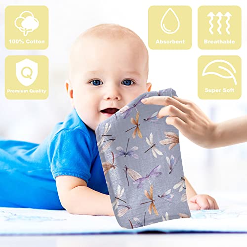 Image of Baby Washcloths Cotton Dragonfly Baby Muslin Washcloths Soft Baby Face Towel for Newborn Infants Baby Wipes, 11.8 X 11.8 Inch, 5 Pack Lilac