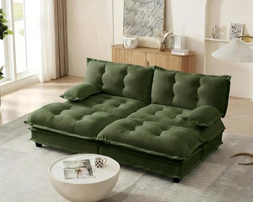 Image of 77 inch Sectional Sleeper Sofa with Ottoman, U Shaped Modular Deep Seat Couches for Living Room Apartment, Flexible Module Combination Cloud Sofa with Spring Support, Easy Assembly, Dark Green