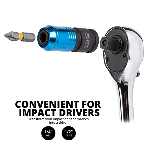 Image of NEIKO 30285A Impact Wrench Adapter, 3 /8 inch Drive Female to 1 /4 inch Hex Converter, Quick Release, Quick Change Chuck, Square to Hex Bit Adapter, Impact Drill Adapter, Cr-Mo Steel Ratchet Wrenches Drivers