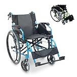 Mobiclinic®, Sedia a rotelle pieghevole, Bolonia, Alluminio, Braccioli pieghevoli, Poggiapiedi rimovibili, Schienale diviso, Per anziani e disabili, Leggera, Max. 110 kg, Seduta 46 cm, Colore blu