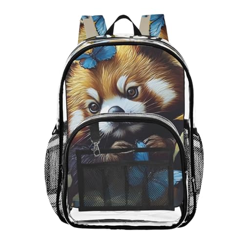 Red Panda Sunflower Cute Clear Backpack, PVC Transparent Bag with Large Capacity for Boys, Girls, Men, Women, See Through Bookbag for School Work College Travel