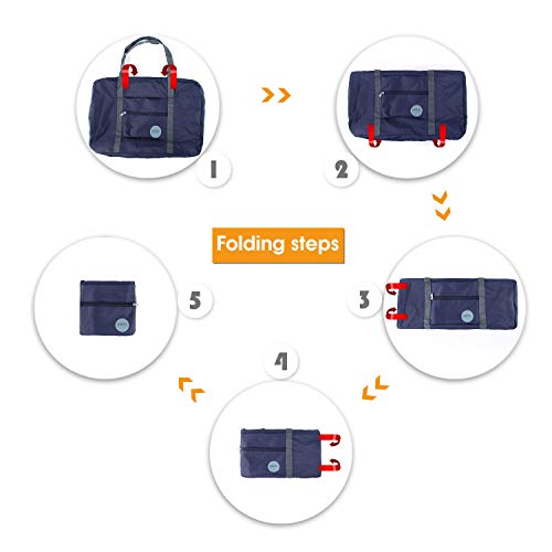 Wandf Foldable Travel Duffel Bag Luggage Sports Gym Water Resistant Nylon (D-Dark Blue with Strap)