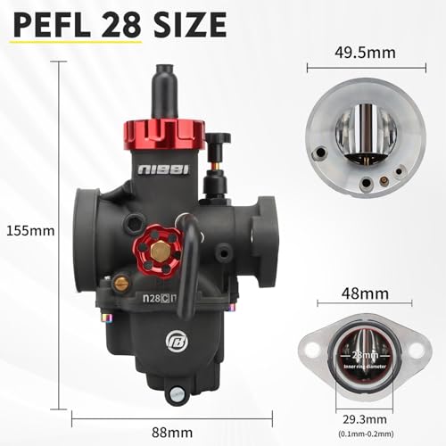 Image of NIBBI 28mm Carburetor Performance Kit, PE28FL Carb with Motorcycle CNC Air Filter Fit for Pit Bike Dirtbike Minibike ATV 250cc Tao Tao SSR Apollo