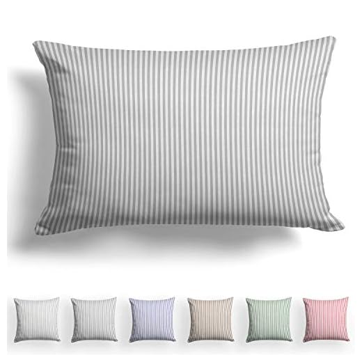Melunda Renforcé taie d'oreiller 40 x 60 cm - 100% Coton avec Fermeture éclair YKK - Rayures Grises - taie d'oreiller 40x60 Hypoallergénique, Uniquement taie d'oreiller