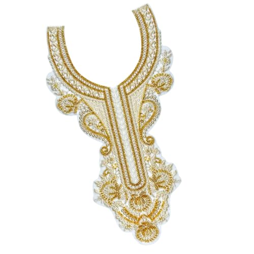 Ksikdeg Aplique de cuentas bordadas para vestido de novia, vestido de noche, parches para coser en el cuello, parches de encaje de poliéster