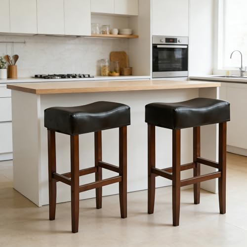 Image of 4 PCS Waterproof Rectangular Bar Stool Covers 14x18X4 Faux Leather Stretch Rectangle Saddle Stool Covers Heavy-Duty for Kitchen Counter & Lab Washable-Black
