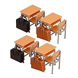 COOPHYA Set Mobilier Miniature École pour Maison de Poupée Bureaux Jaunes Chaises à Dos Accessoires Décoratifs et Jouets Éducatifs Portables