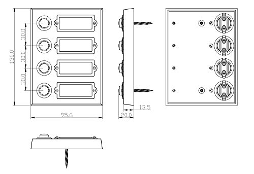 HUBER Aufputz Klingeltaster 4 fach aus Metall - Türklingelknopf mit Namensschild - Haustürklinge Aufputz I Taster aus Messing verchromt - Klingel Haustür 4 fach