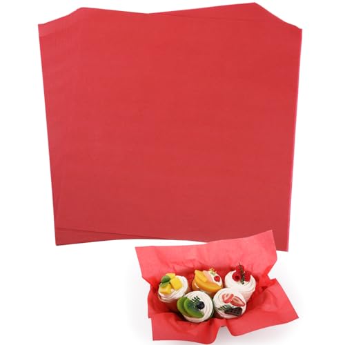 KIKISML 100 PCS Deli Paper Sheets 12 * 12 Inch, Food-grade Pure Color Greaseproof Paper Food Basket Liners for Sandwiches, Burgers, Fries Wrapping for Party, Festival and Outdoors - Red