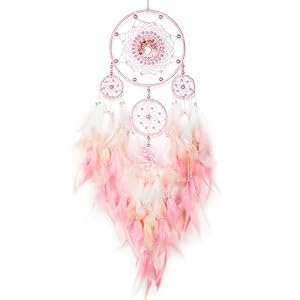 Large Dream Catchers,Crystal Life Tree,Dream Catcher for Girls,Sun Catcher,Dream Catchers for Adults,Boho Bedroom Decor,Handmade Feather Wall Decor Hanging Ornament,Hippie Gifts (Pink)