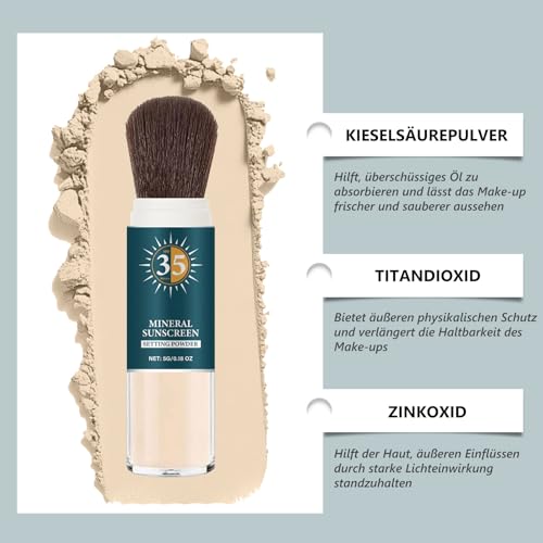 Polvo de ajuste de protección solar mineral, control de aceite SPF 35, maquillaje en polvo de larga duración, acabado mate, poros invisibles y sedosos, polvos de fijación sueltos adecuados para todo - imagen 5