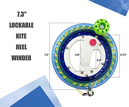 Orlubaako Kite Line Reel Winder, Lockable Kite String With Reel 7Inches Dia With 656Ft 60 Lbs Durable String And Lock Function Professional Outdoor Kite Accessories For Kids/ Teens, Blue #TOP1