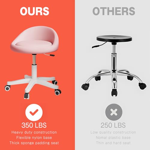 Image of Swivel Rolling Stool with Wheels, Height Adjustable PU Leather Drafting Chair, Round Seat for Salon, Spa, Tattoo, Office, Home Use Pink Set of 1