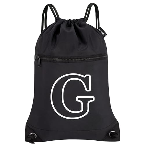Image of HOLYLUCK Drawstring Bags Initial Backpack Sackpack Cinch Bags for Sports, Gym, Travel, Beach(Black-G)