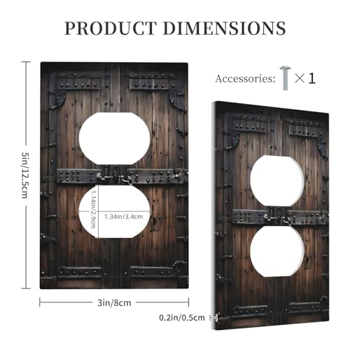 Decorative Outlet Covers Retro Brown Wood Barn Door Vintage Farmhouse 1 Gang Duplex Light Switch Cover Plate Wall Plates for Electrical Outlets Switchplate Faceplate