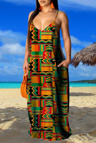 Image of Summer Maxi Dress for Women 2026 Plus Size Sundresses Casual Sexy Floral Sleeveless Beach Long Dress with Pockets