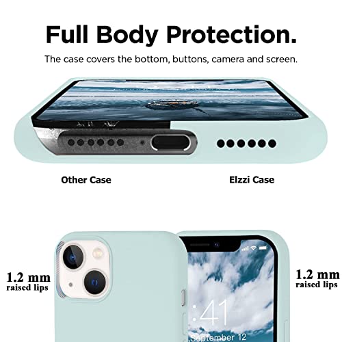 Image of Elzzi Microfiber Logo Cut Cover Compatible for iPhone 13 Case Liquid Silicone Covers Shockproof Back Cover with High Raised Camera Lips - Mint Green