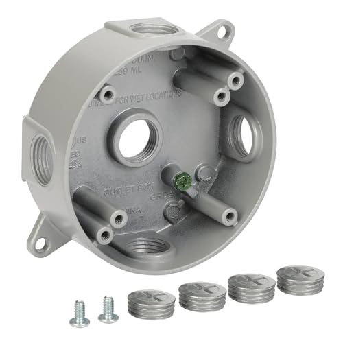 XGGYA Round Weatherproof Electrical Box,5 Hole 1/2-Inch Surface Mount Outlet Box,Aluminum Construction Gray Round Electrical Outlet Box,CUL Listed,Used in Branch Circuit Wiring(1 Pack)