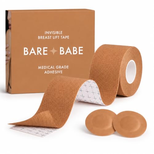 Image of Bare Babe Boob Tape for Breast Lift - Breast Lift Tape - 10 Satin Nipple Pasties - Hypoallergenic Boobtape - Strapless Bra