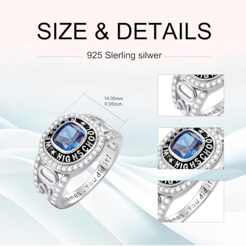 Mens Class Rings 2025 Graduation Ring 10K/14K/18K Solid Gold 2026 Senior High School College Personalized Cushion/Oval/Elongated Cushion Birthstone Ring4