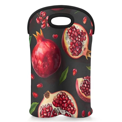 GzLeyigou 2 Bottles Fruit Pomegranate Wine Bag Sleeve Totes Neoprene Protective Wine Carrier Bag for Wine,Water, Champagne, Beer, Baby Bottles,Gift 14.5 x 10 Inches
