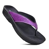 AEROTHOTIC Comfy Flip Flops for Women with Arch Support Orthotic Footbed Stylish Faux Leather Padded Straps with Soft Toe Post & Non-Slip Sole Slip On Casual Indoor and Outdoor Ladies Sandals (Matt Purple, Size 11)