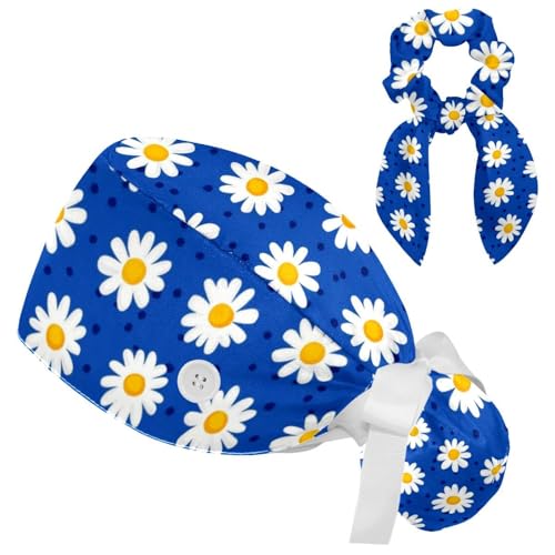 Image of Colored Butterflies Scrub Caps Women Ponytail, Adjustable Bouffant Surgical Caps with Button, Nurse Hats Long Hair