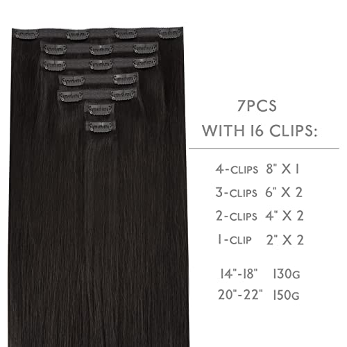 Image of WENNALIFE Invisi Edge Clip in Hair Extensions Human Hair 7pcs Ultra Invisible 50% Thinner Seamless Clip Ins Dark Brown Natural Remy Hair 16 inch