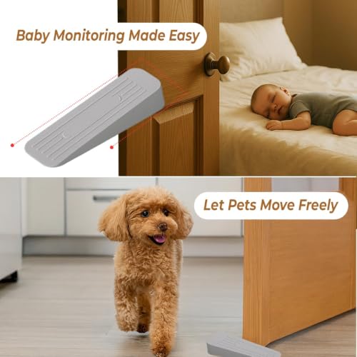 Image of Rubber Door Stopper Wedge, Heavy Duty Anti-Slip Door Holder & Blocker with Strong Grip for Tiles, Marble, Wood, Carpet & Cement Floors | Home, Office, School & Warehouse Use (Grey, Pack of 2)
