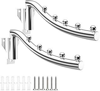 2 Pack Wall Mounted Clothes Hanger Rack, Wall Clothes Hanger Stainless Steel, 180° Folding Garment Hooks with Swing Arm Holder Space Saving Clothing Organizer for Bedrooms, Laundry Rooms or Bathrooms